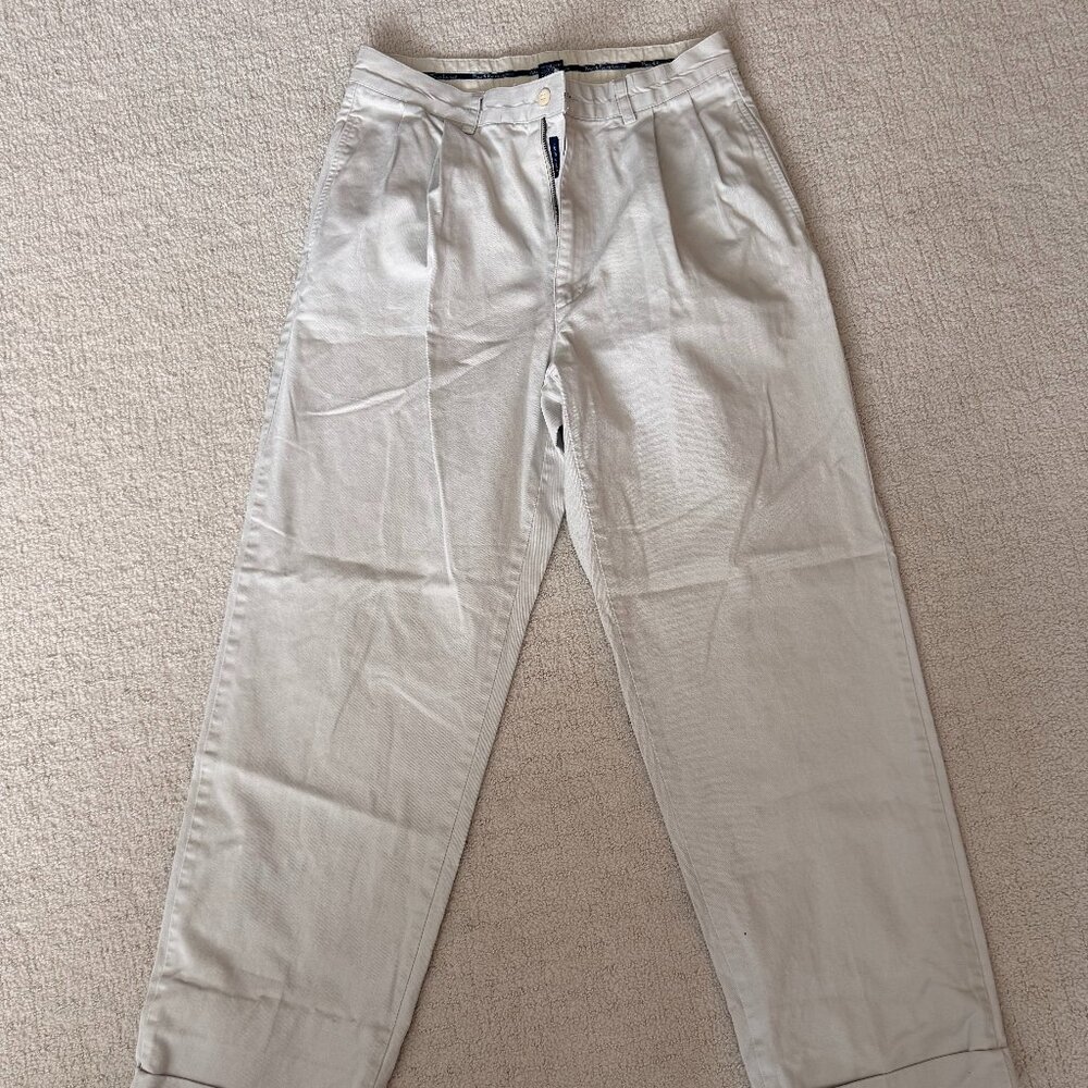 Polo Ralph Lauren Chino Pants Mens 36x32 Khaki Pleated Fro Casual Cotton